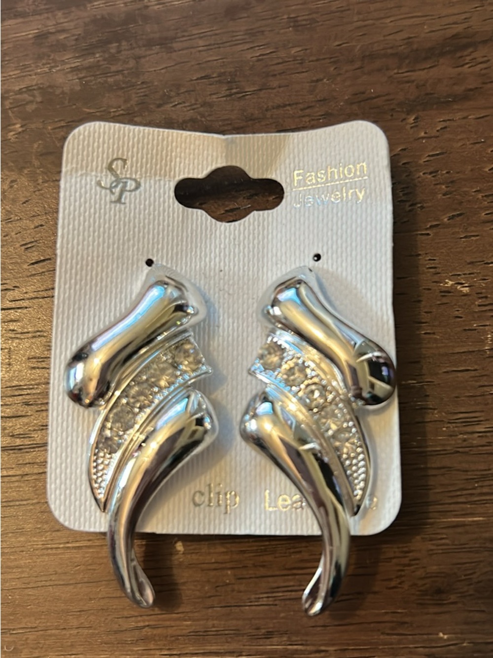 Silver Toned Clip-On Earrings with Rhinestones